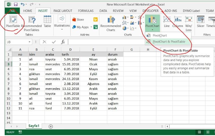 Excel Pivot Tablo Ekleme